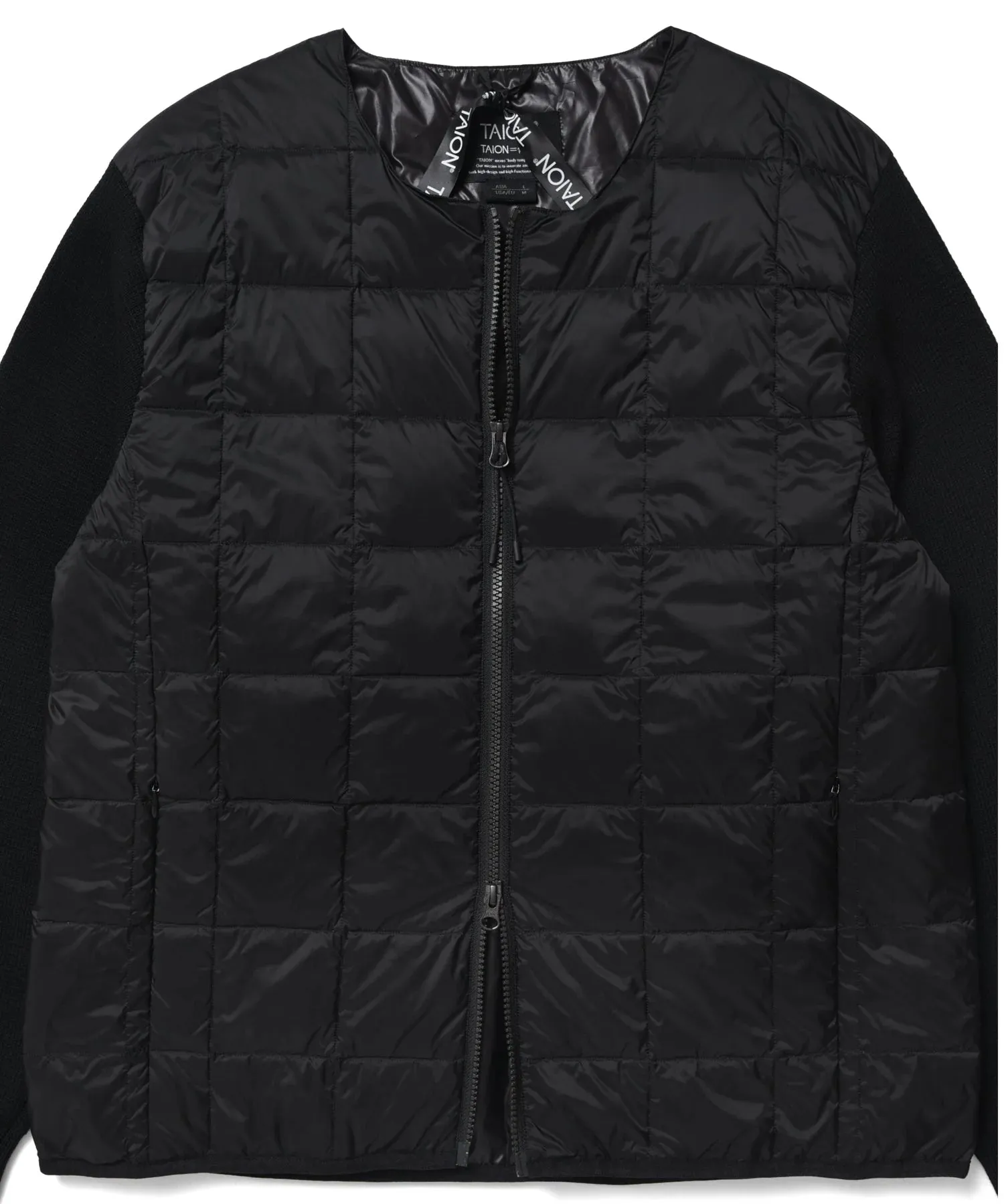 CREW NECK KNIT/DOWN JACKET - Black
