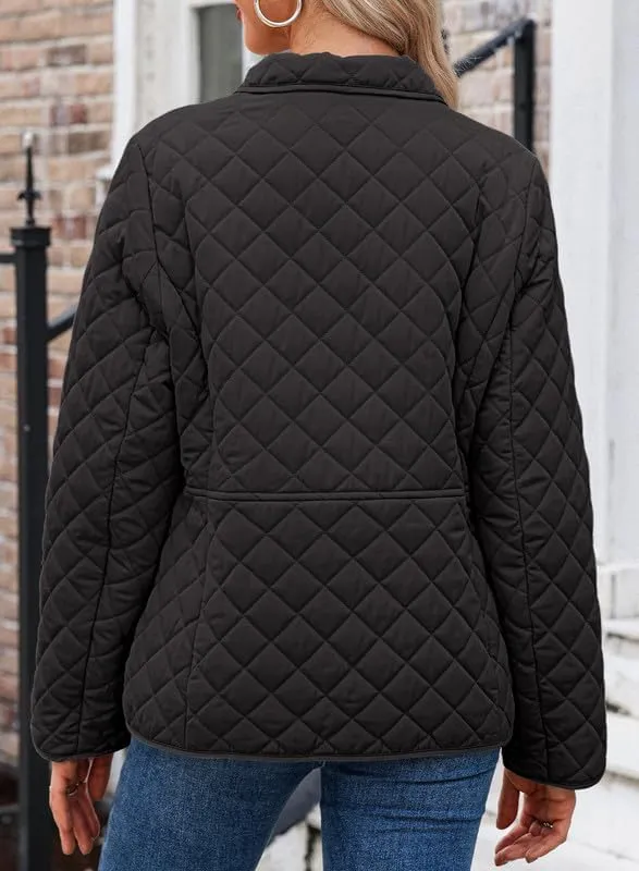 Dokotoo Women's Winter Quilted Jackets Long Sleeve Button Down Diamond Puffer Jacket Outerwear Coats with Pockets