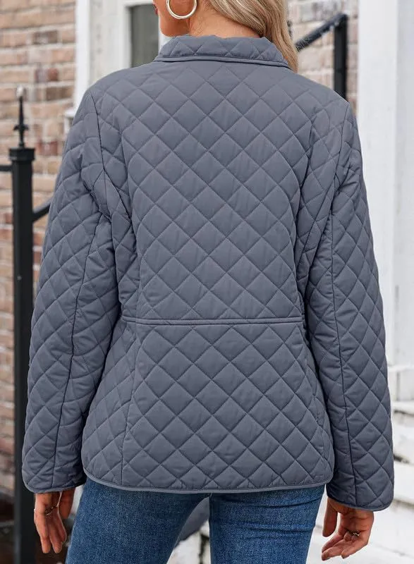 Dokotoo Women's Winter Quilted Jackets Long Sleeve Button Down Diamond Puffer Jacket Outerwear Coats with Pockets