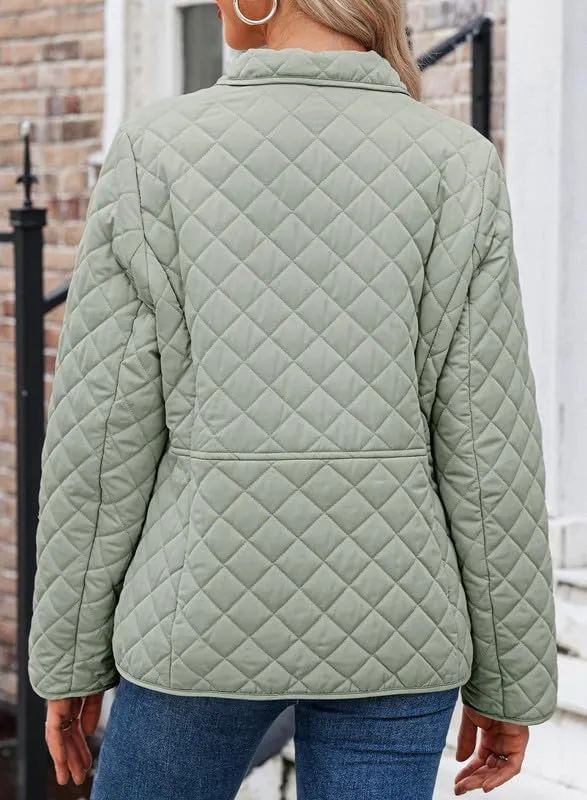 Dokotoo Women's Winter Quilted Jackets Long Sleeve Button Down Diamond Puffer Jacket Outerwear Coats with Pockets