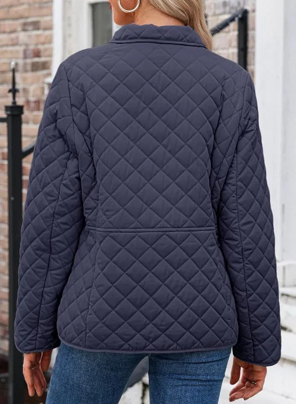 Dokotoo Women's Winter Quilted Jackets Long Sleeve Button Down Diamond Puffer Jacket Outerwear Coats with Pockets