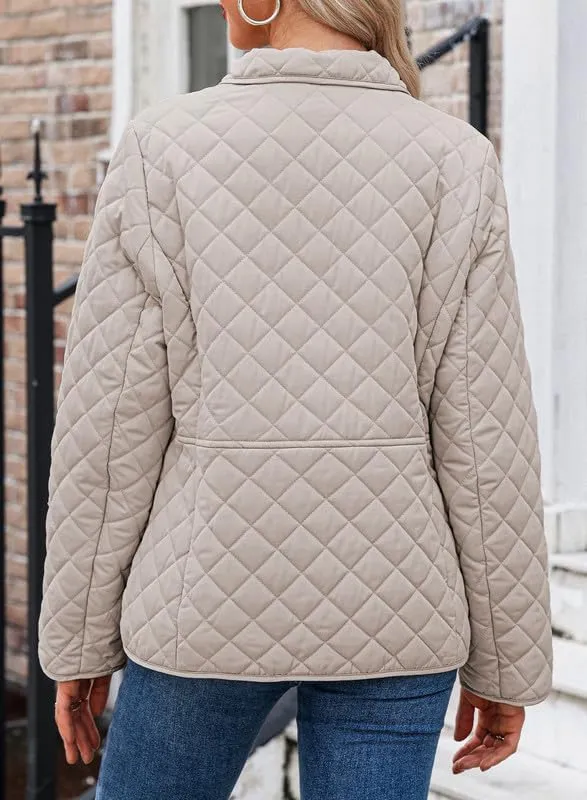 Dokotoo Women's Winter Quilted Jackets Long Sleeve Button Down Diamond Puffer Jacket Outerwear Coats with Pockets