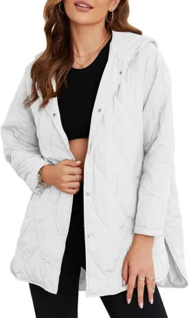 EVALESS Long Jackets for Women Fashion 2024 Winter Coat for Women Business Casual Diamond Quilted Hooded Lightweight Jackets