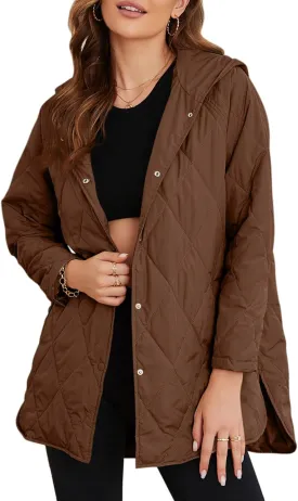 EVALESS Long Jackets for Women Fashion 2024 Winter Coat for Women Business Casual Diamond Quilted Hooded Lightweight Jackets