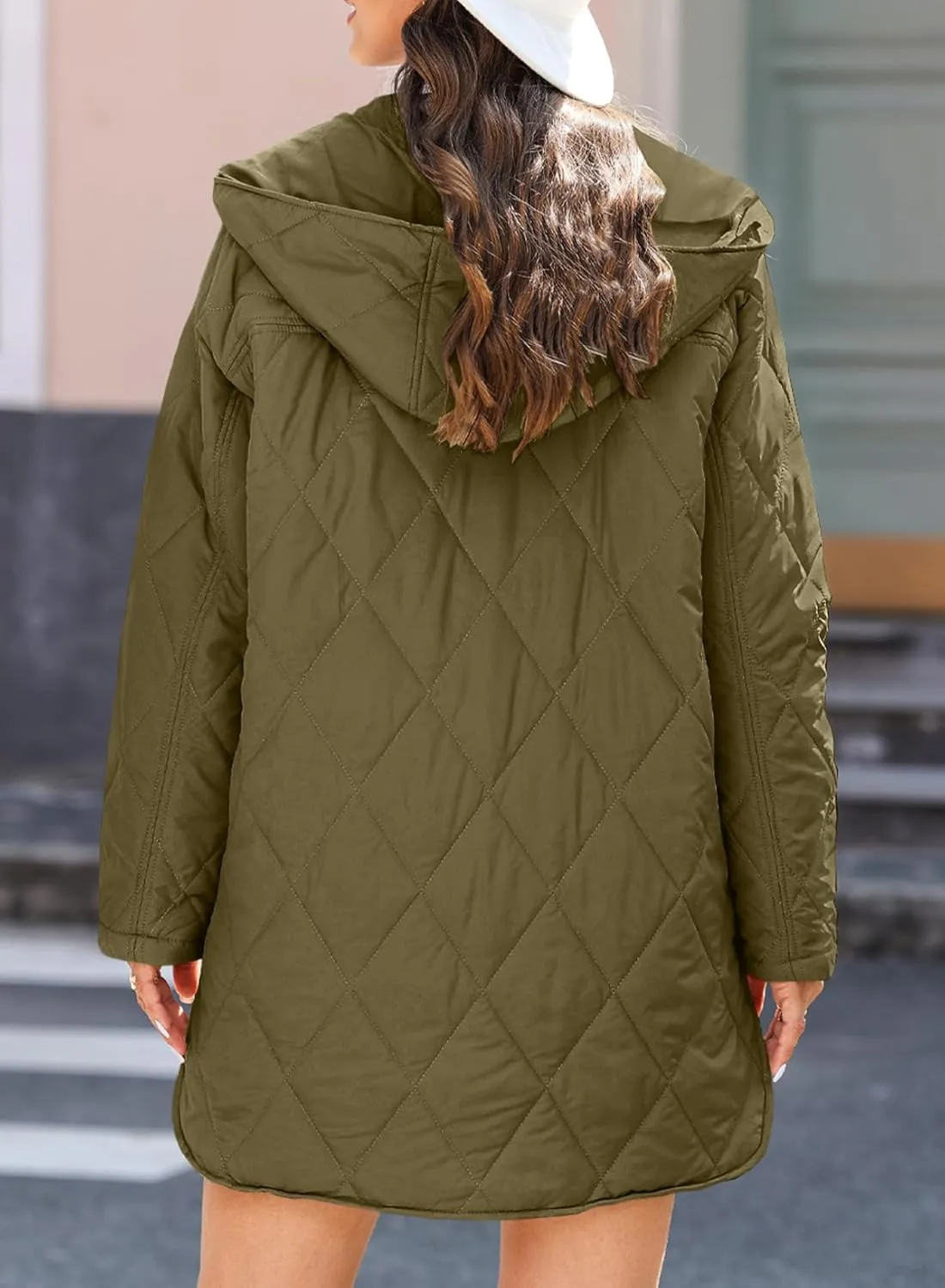 EVALESS Long Jackets for Women Fashion 2024 Winter Coat for Women Business Casual Diamond Quilted Hooded Lightweight Jackets