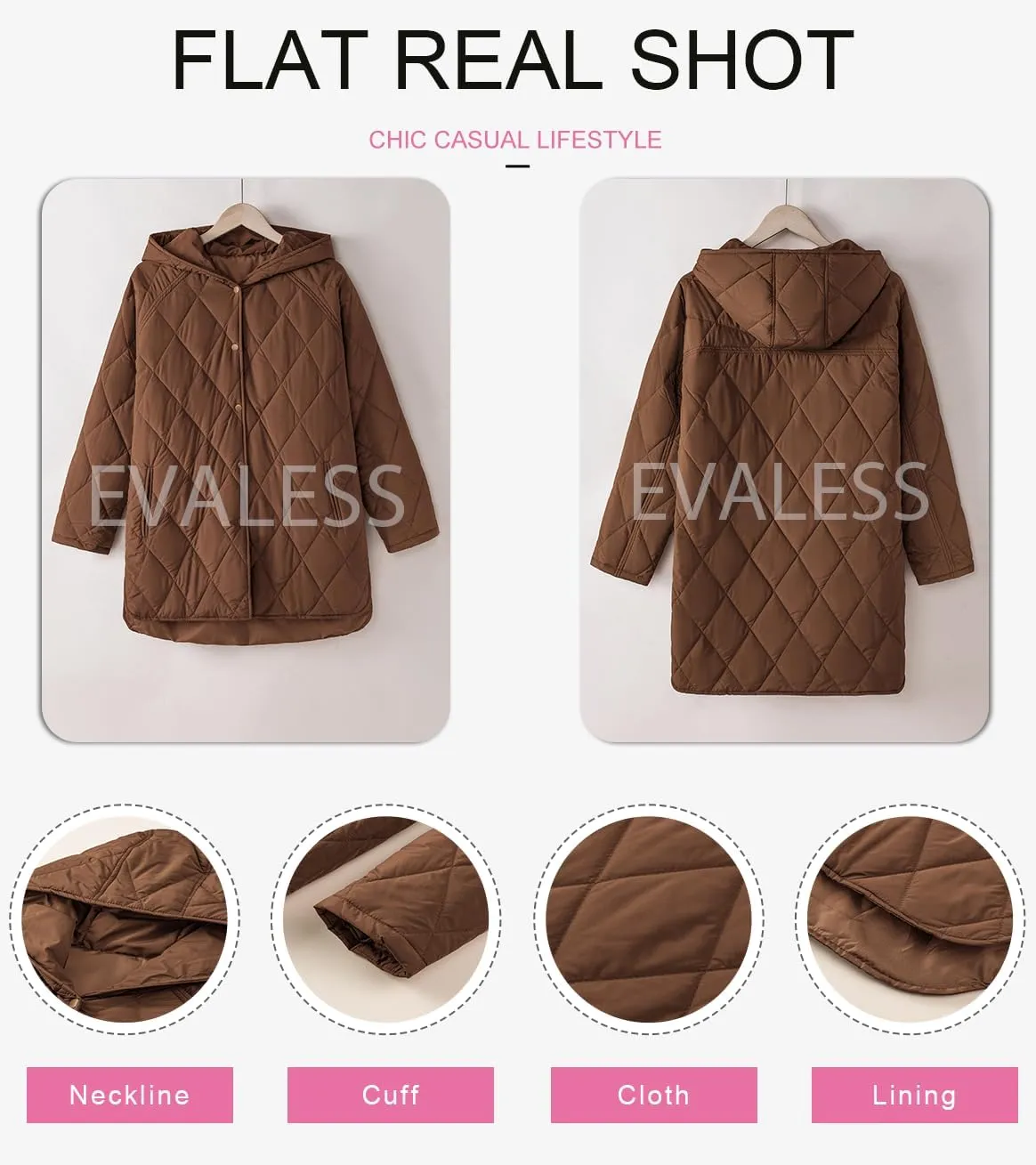 EVALESS Long Jackets for Women Fashion 2024 Winter Coat for Women Business Casual Diamond Quilted Hooded Lightweight Jackets