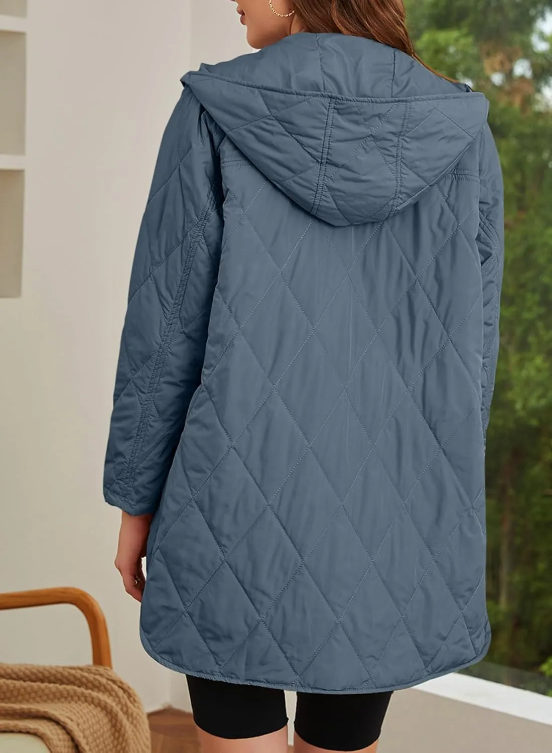 EVALESS Long Jackets for Women Fashion 2024 Winter Coat for Women Business Casual Diamond Quilted Hooded Lightweight Jackets