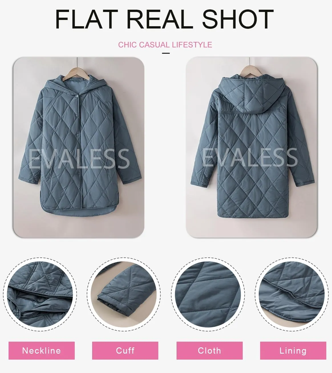 EVALESS Long Jackets for Women Fashion 2024 Winter Coat for Women Business Casual Diamond Quilted Hooded Lightweight Jackets