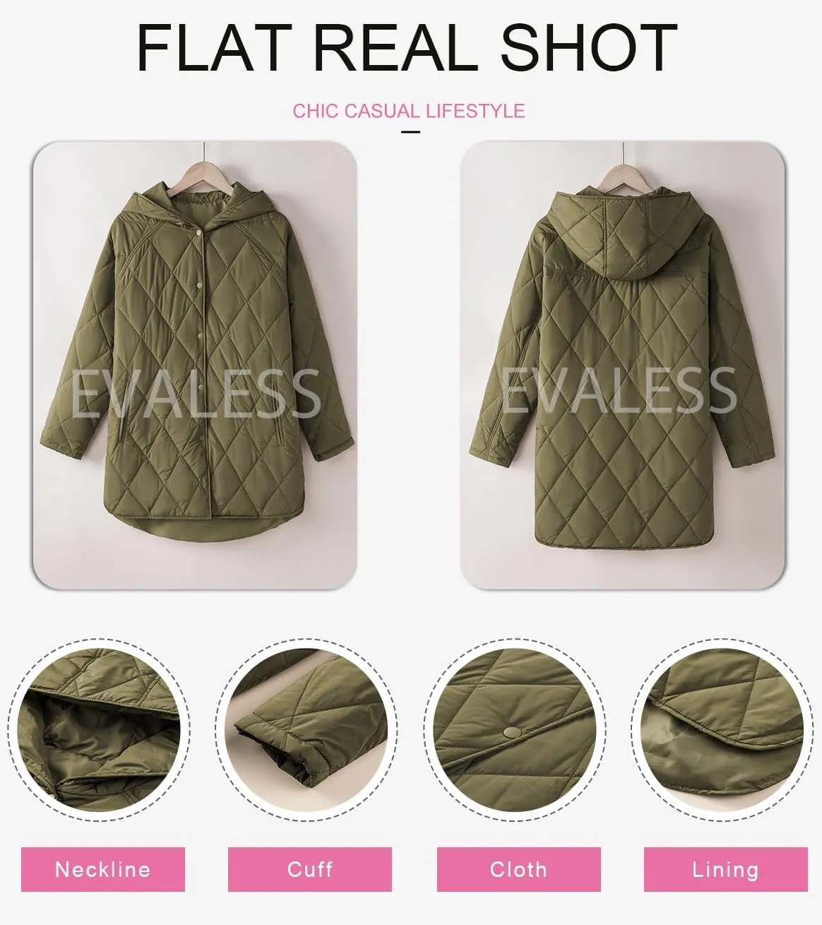 EVALESS Long Jackets for Women Fashion 2024 Winter Coat for Women Business Casual Diamond Quilted Hooded Lightweight Jackets
