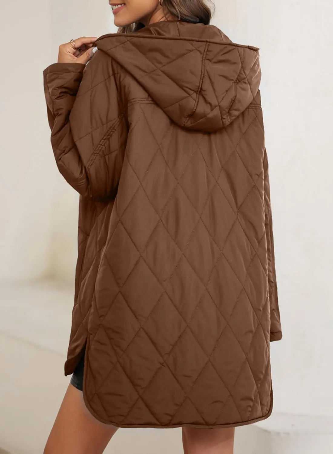 EVALESS Long Jackets for Women Fashion 2024 Winter Coat for Women Business Casual Diamond Quilted Hooded Lightweight Jackets