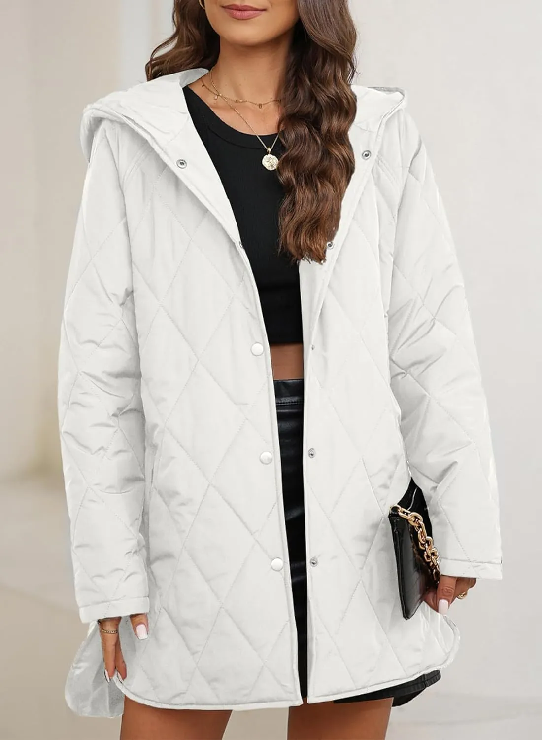 EVALESS Long Jackets for Women Fashion 2024 Winter Coat for Women Business Casual Diamond Quilted Hooded Lightweight Jackets