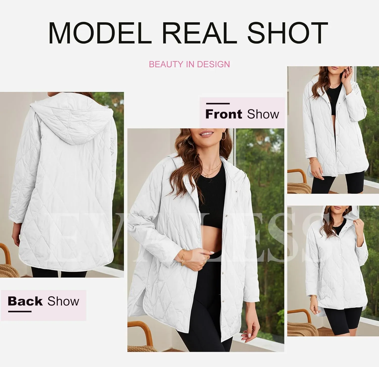 EVALESS Long Jackets for Women Fashion 2024 Winter Coat for Women Business Casual Diamond Quilted Hooded Lightweight Jackets