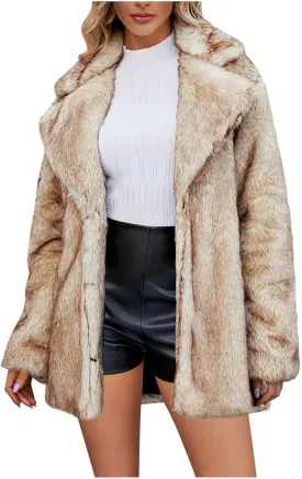 Faux Fur Winter Long Coats Women Warm Lapel Faux Fur Fuzzy Coat Jacket Overcoat Fashion Open Front Cardigan Outerwear