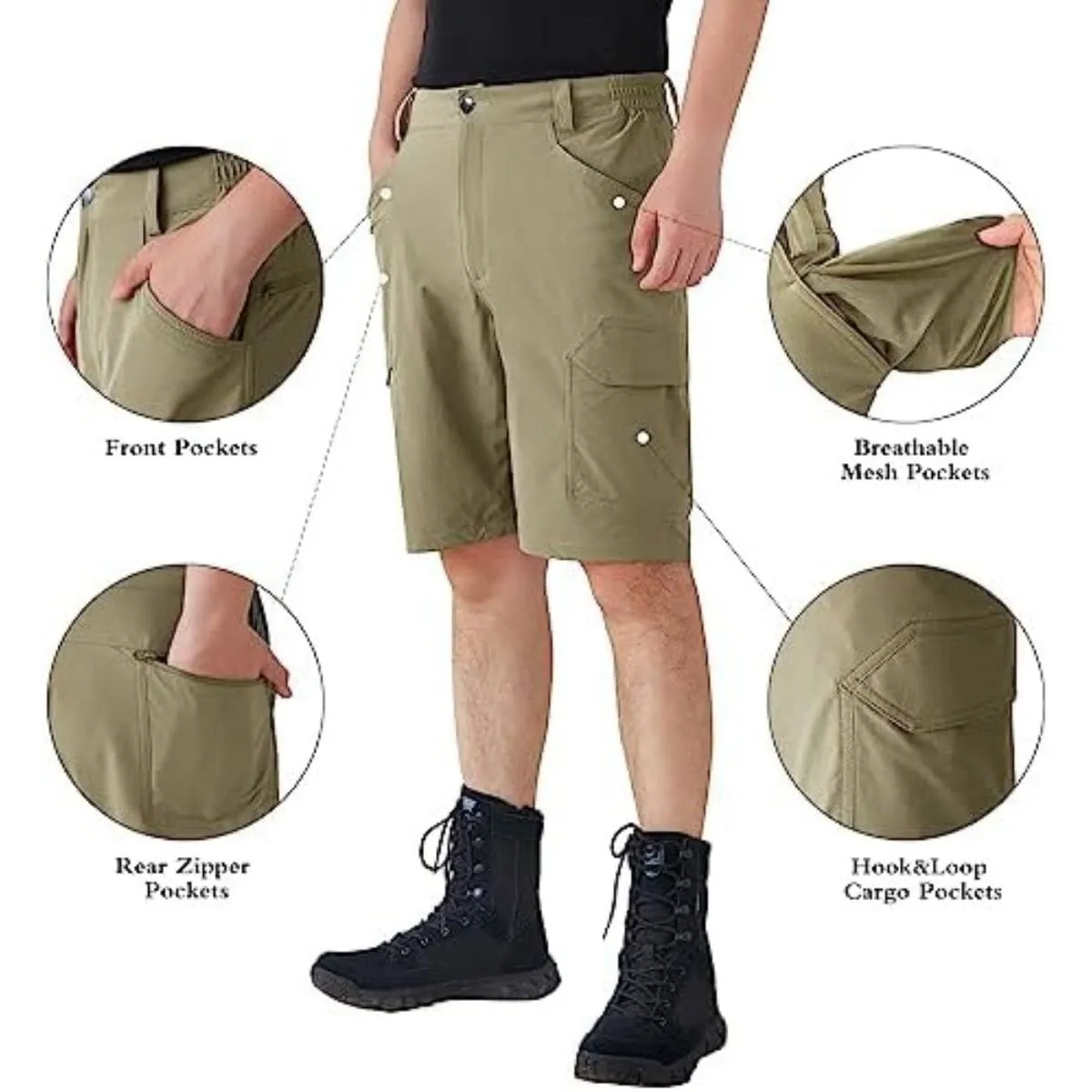FREEKITE Men's Quick Dry Ripstop Tactical Work Shorts w/ Pockets