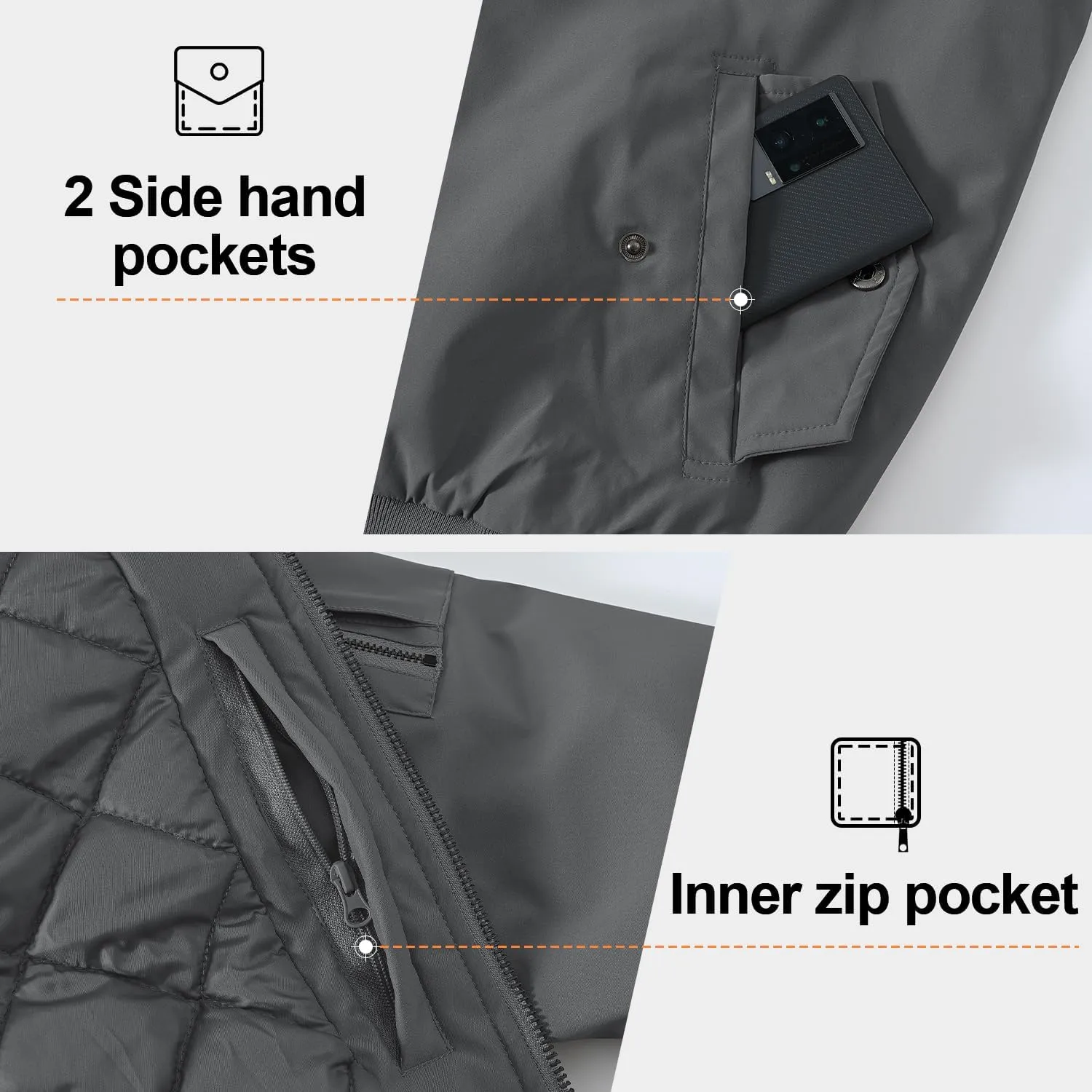 Gopune Men's Windproof Bomber Jacket Warm Water Resistant Windbreaker Winter Outwear Quilted Jackets Coats