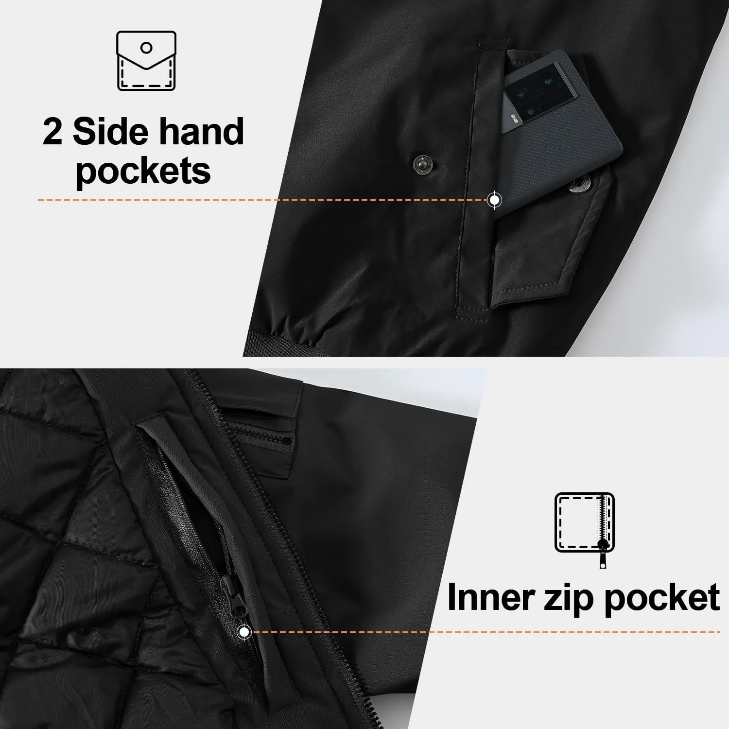 Gopune Men's Windproof Bomber Jacket Warm Water Resistant Windbreaker Winter Outwear Quilted Jackets Coats