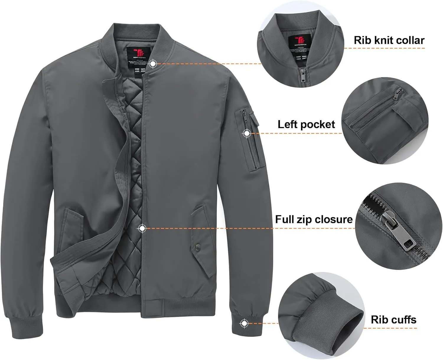 Gopune Men's Windproof Bomber Jacket Warm Water Resistant Windbreaker Winter Outwear Quilted Jackets Coats