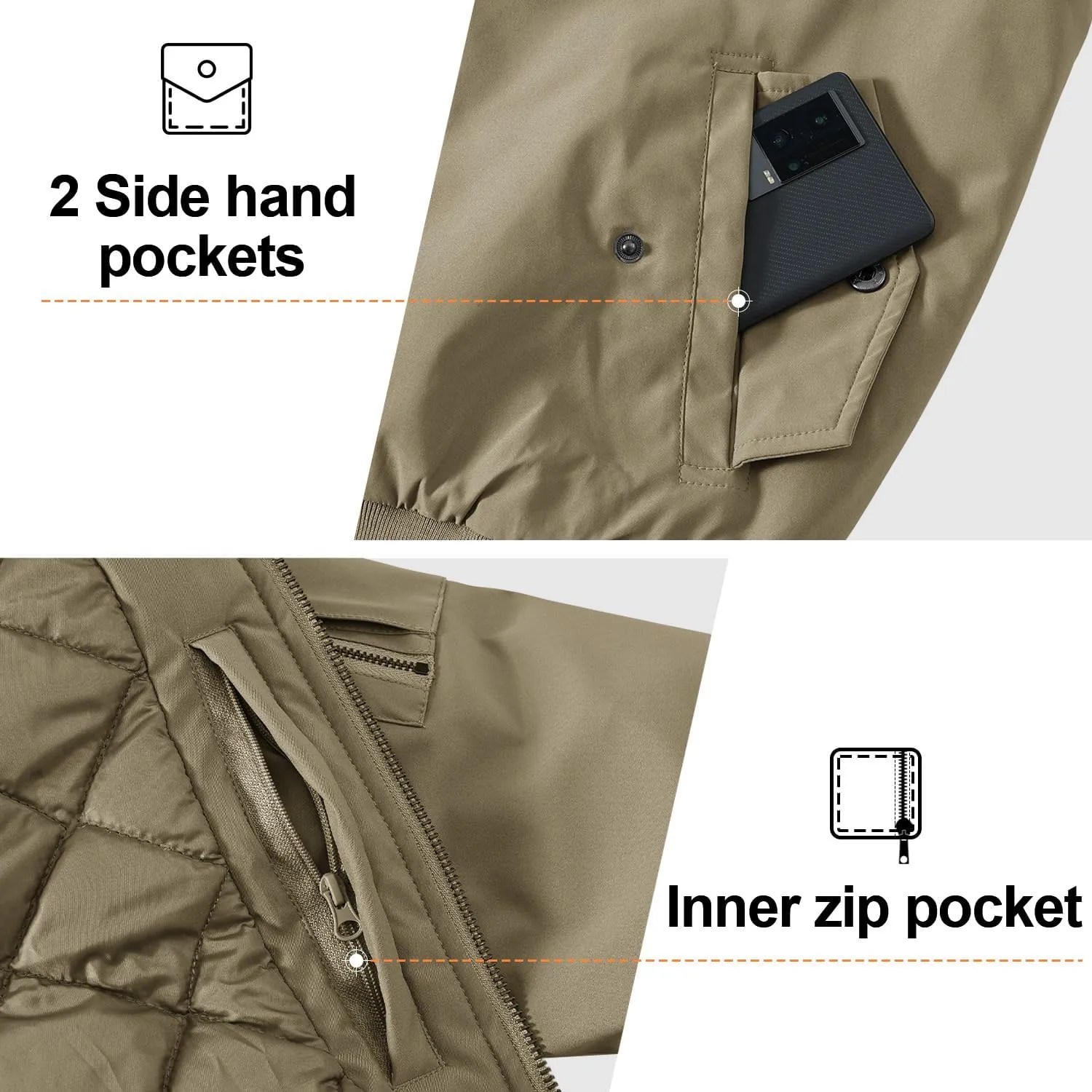 Gopune Men's Windproof Bomber Jacket Warm Water Resistant Windbreaker Winter Outwear Quilted Jackets Coats