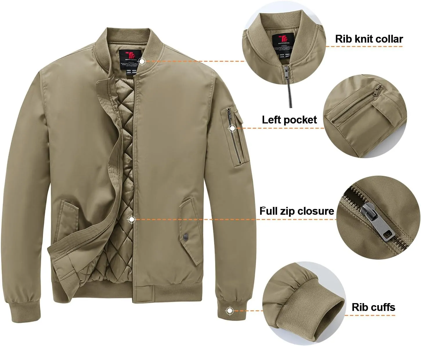 Gopune Men's Windproof Bomber Jacket Warm Water Resistant Windbreaker Winter Outwear Quilted Jackets Coats