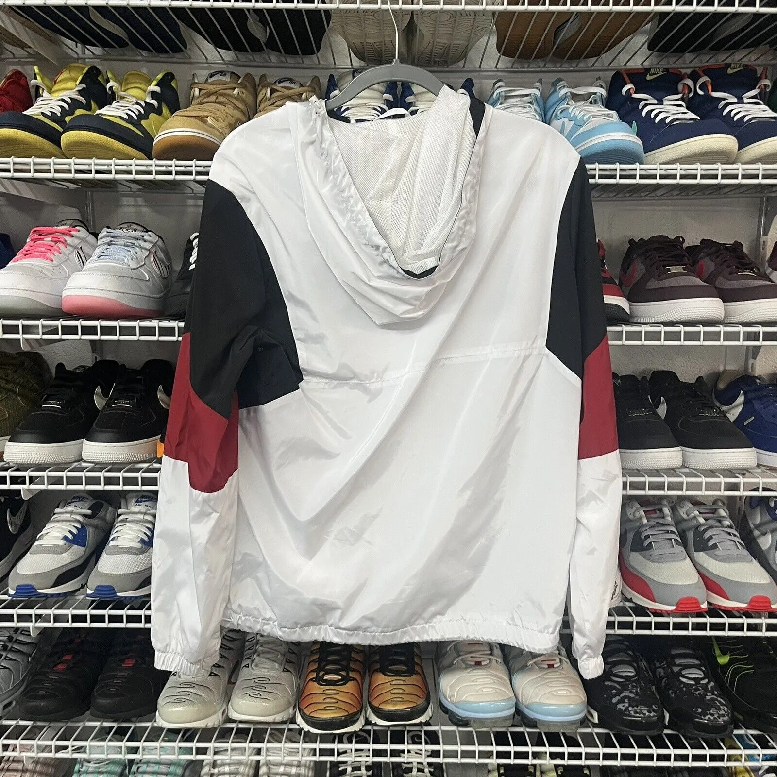 Guess Men's Pullover Half Zip Windbreaker Black, Red, And White Size S