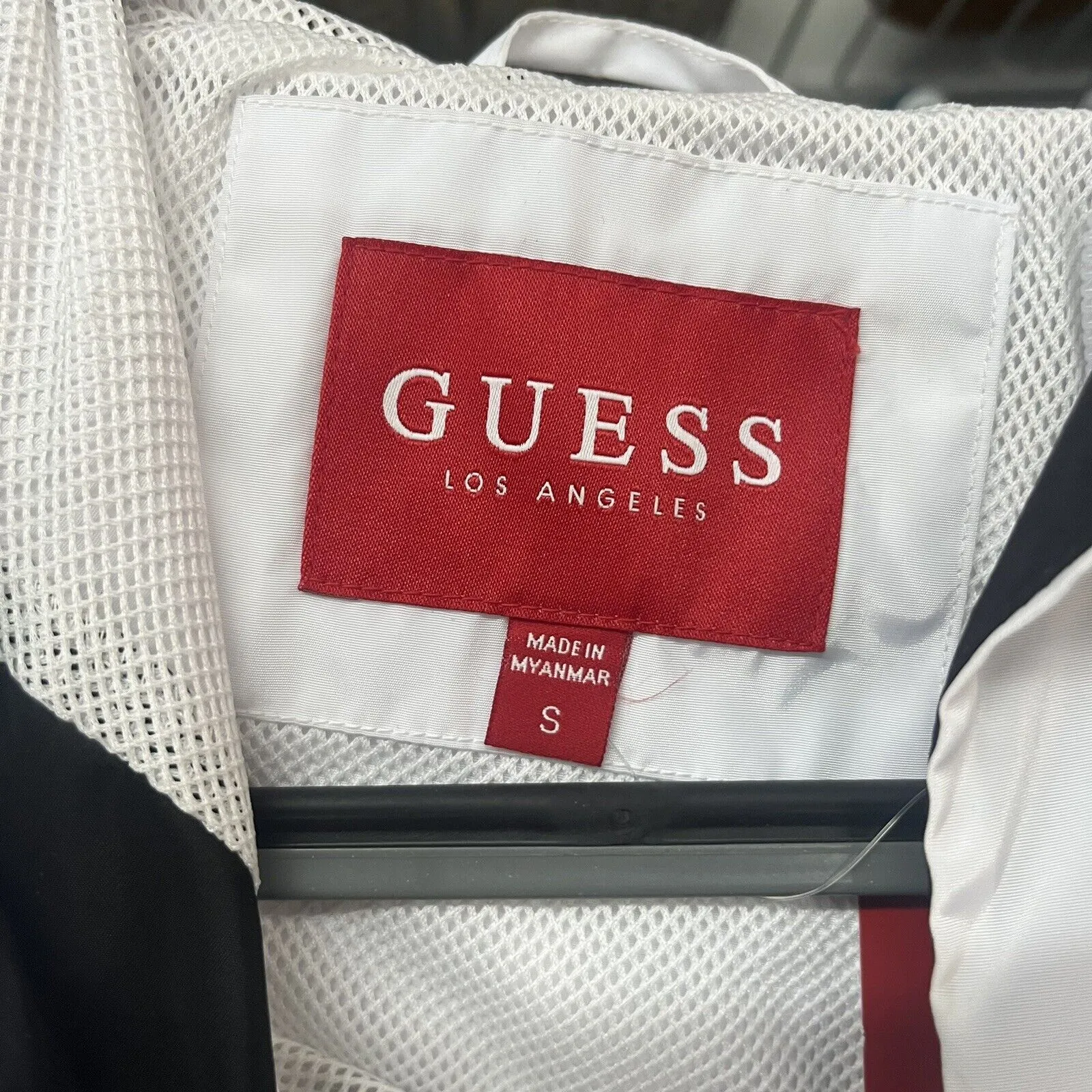 Guess Men's Pullover Half Zip Windbreaker Black, Red, And White Size S