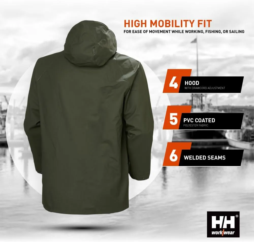 Helly-Hansen Workwear Mandal Adjustable Waterproof Jackets for Men - Heavy Duty Comfortable PVC-Coated Protective Rain Coat