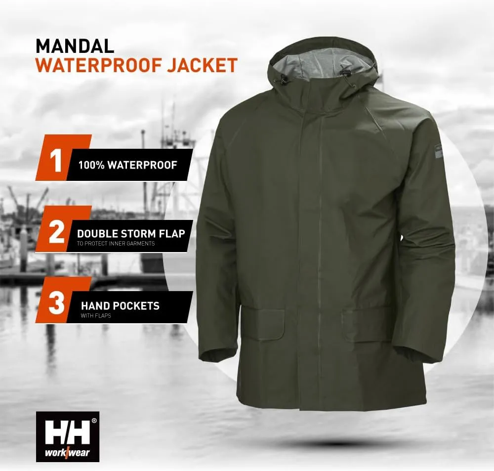 Helly-Hansen Workwear Mandal Adjustable Waterproof Jackets for Men - Heavy Duty Comfortable PVC-Coated Protective Rain Coat