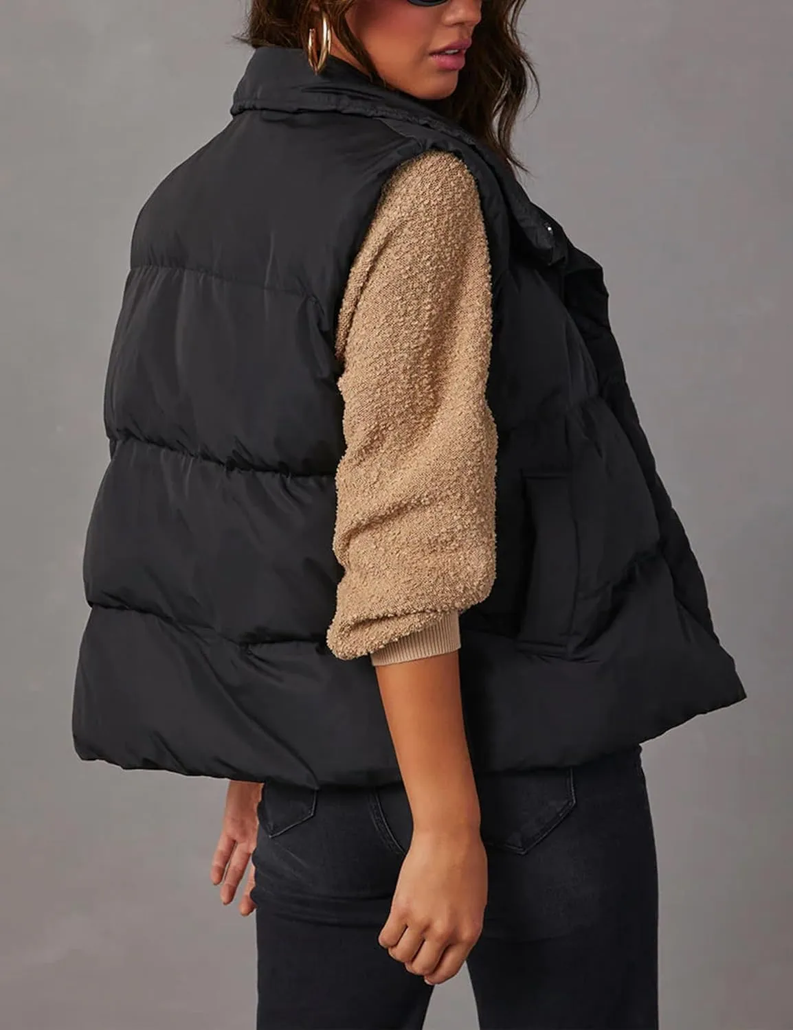 Himosyber Womens Puffer Vest Sleeveless Casual Loose Winter Warm Lightweight Stand Collar Down Jacket Coats
