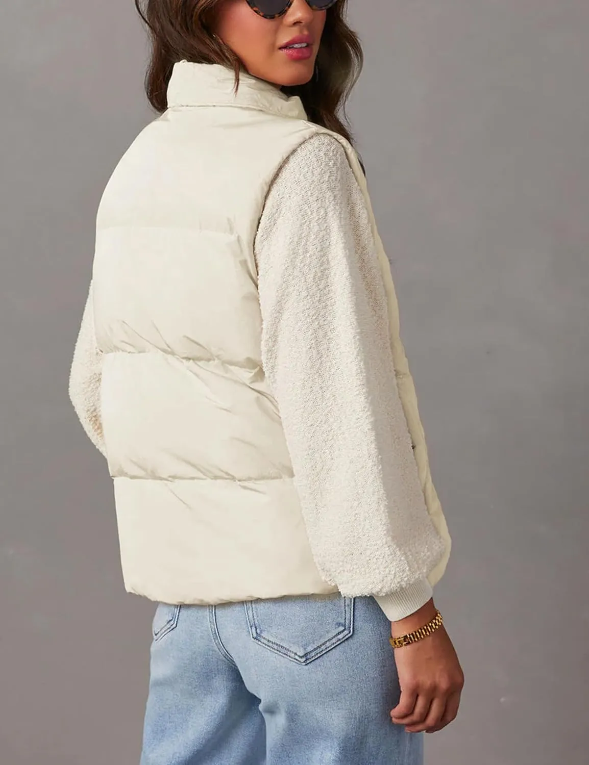Himosyber Womens Puffer Vest Sleeveless Casual Loose Winter Warm Lightweight Stand Collar Down Jacket Coats