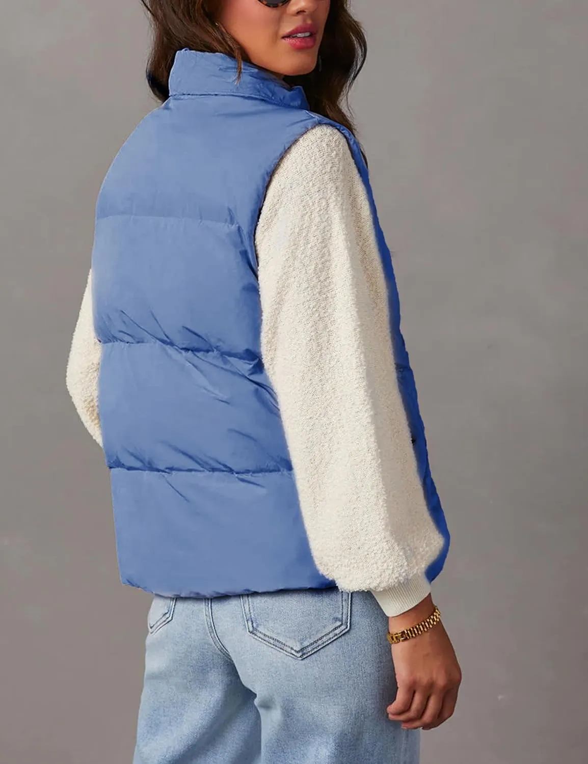 Himosyber Womens Puffer Vest Sleeveless Casual Loose Winter Warm Lightweight Stand Collar Down Jacket Coats