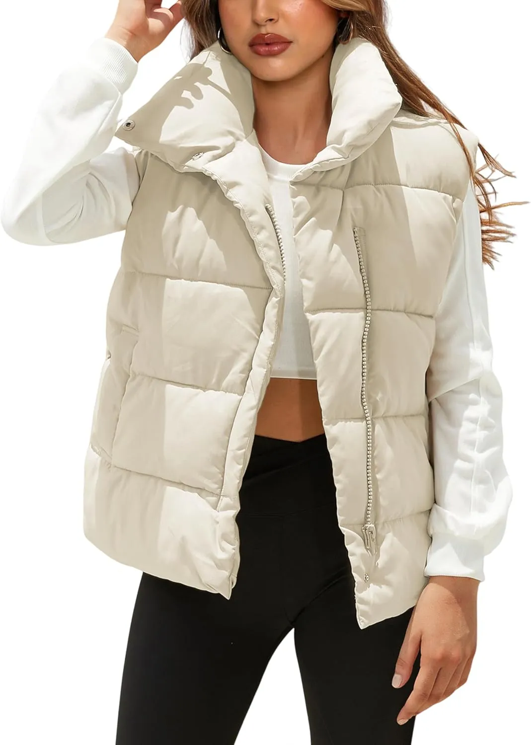 Himosyber Womens Puffer Vest Sleeveless Casual Loose Winter Warm Lightweight Stand Collar Down Jacket Coats