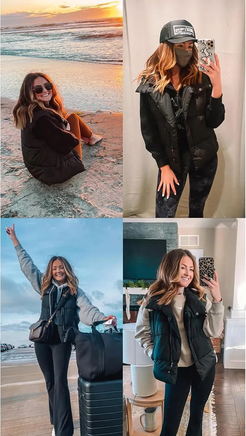 Himosyber Womens Puffer Vest Sleeveless Casual Loose Winter Warm Lightweight Stand Collar Down Jacket Coats