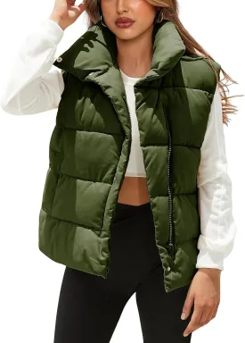 Himosyber Womens Puffer Vest Sleeveless Casual Loose Winter Warm Lightweight Stand Collar Down Jacket Coats