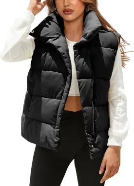 Himosyber Womens Puffer Vest Sleeveless Casual Loose Winter Warm Lightweight Stand Collar Down Jacket Coats