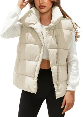 Himosyber Womens Puffer Vest Sleeveless Casual Loose Winter Warm Lightweight Stand Collar Down Jacket Coats