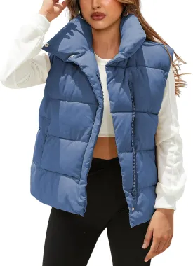 Himosyber Womens Puffer Vest Sleeveless Casual Loose Winter Warm Lightweight Stand Collar Down Jacket Coats