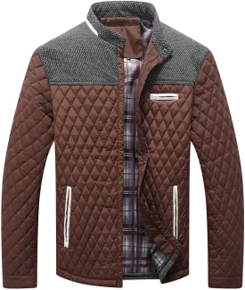 HYPESTFIT Men's Diamond Quilted Puffer Down Jacket Lightweight Business Casual Button Down Shirts