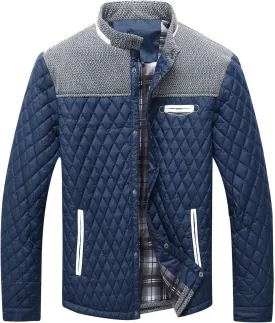 HYPESTFIT Men's Diamond Quilted Puffer Down Jacket Lightweight Business Casual Button Down Shirts