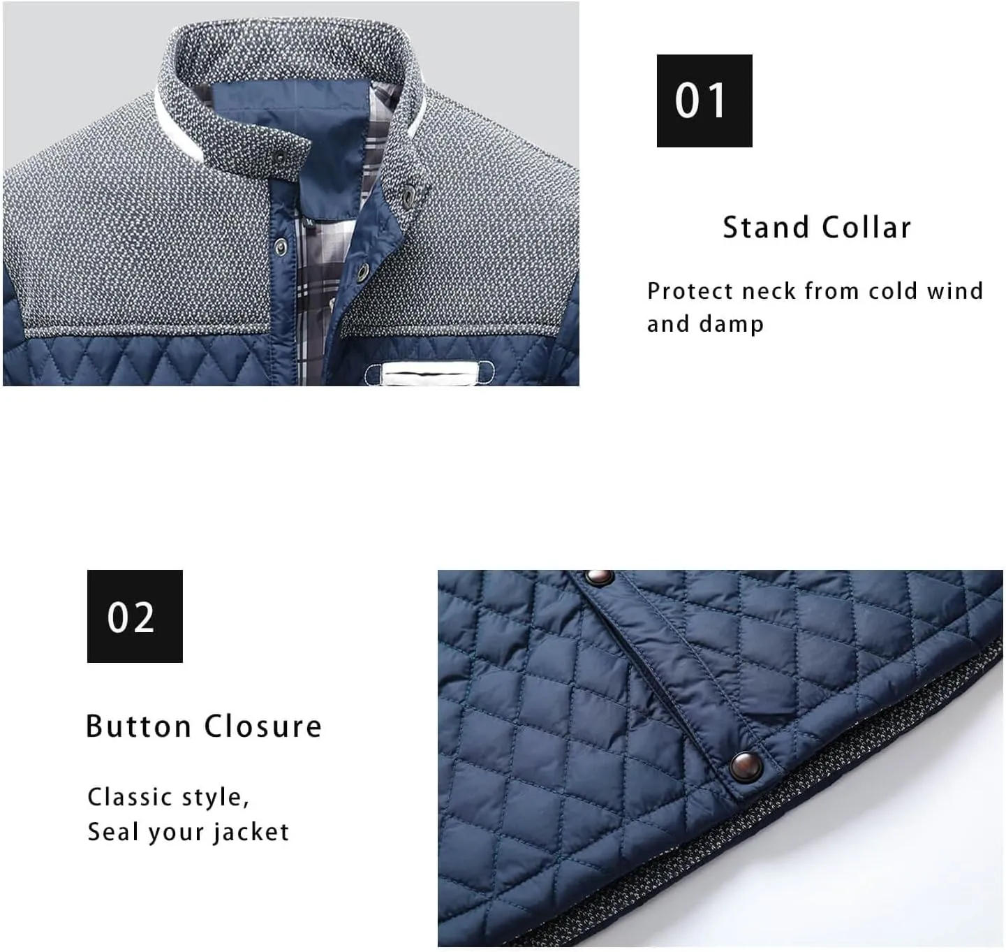 HYPESTFIT Men's Diamond Quilted Puffer Down Jacket Lightweight Business Casual Button Down Shirts