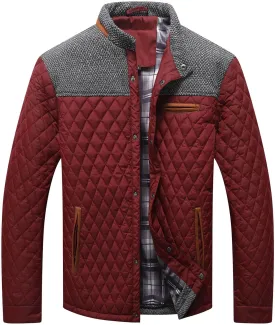 HYPESTFIT Men's Diamond Quilted Puffer Down Jacket Lightweight Business Casual Button Down Shirts