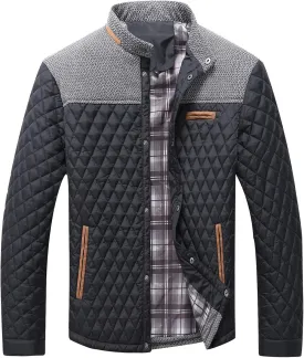 HYPESTFIT Men's Diamond Quilted Puffer Down Jacket Lightweight Business Casual Button Down Shirts