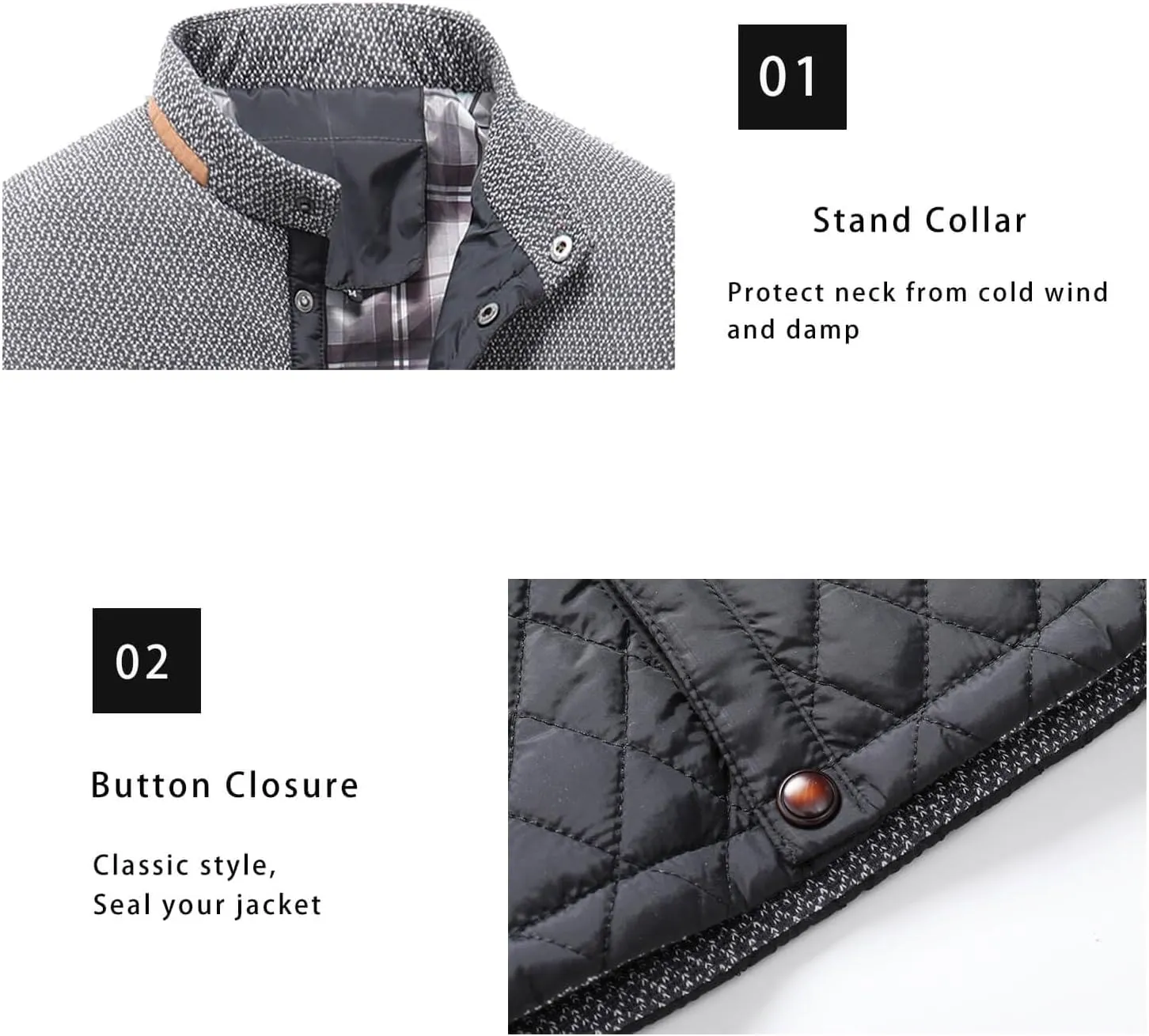 HYPESTFIT Men's Diamond Quilted Puffer Down Jacket Lightweight Business Casual Button Down Shirts