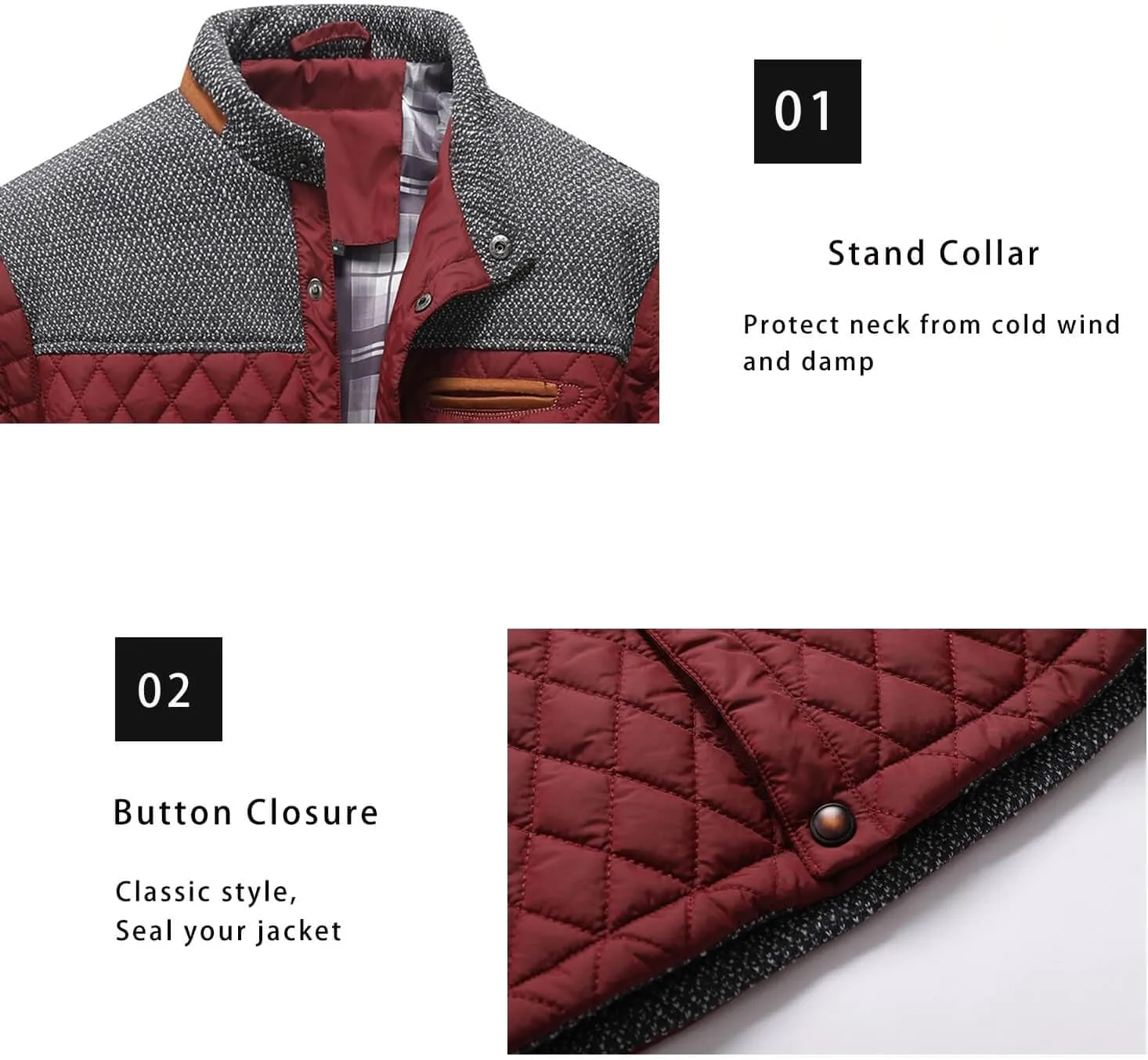HYPESTFIT Men's Diamond Quilted Puffer Down Jacket Lightweight Business Casual Button Down Shirts