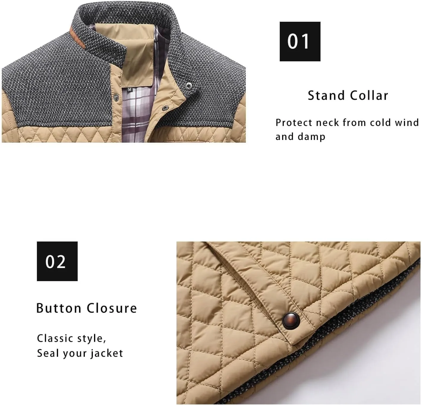 HYPESTFIT Men's Diamond Quilted Puffer Down Jacket Lightweight Business Casual Button Down Shirts