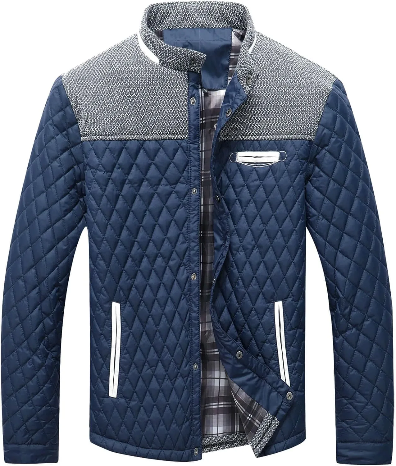 HYPESTFIT Men's Diamond Quilted Puffer Down Jacket Lightweight Business Casual Button Down Shirts