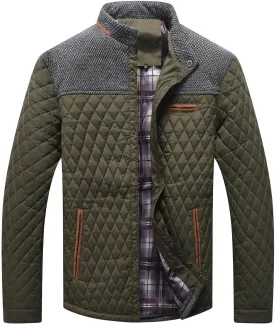 HYPESTFIT Men's Diamond Quilted Puffer Down Jacket Lightweight Business Casual Button Down Shirts