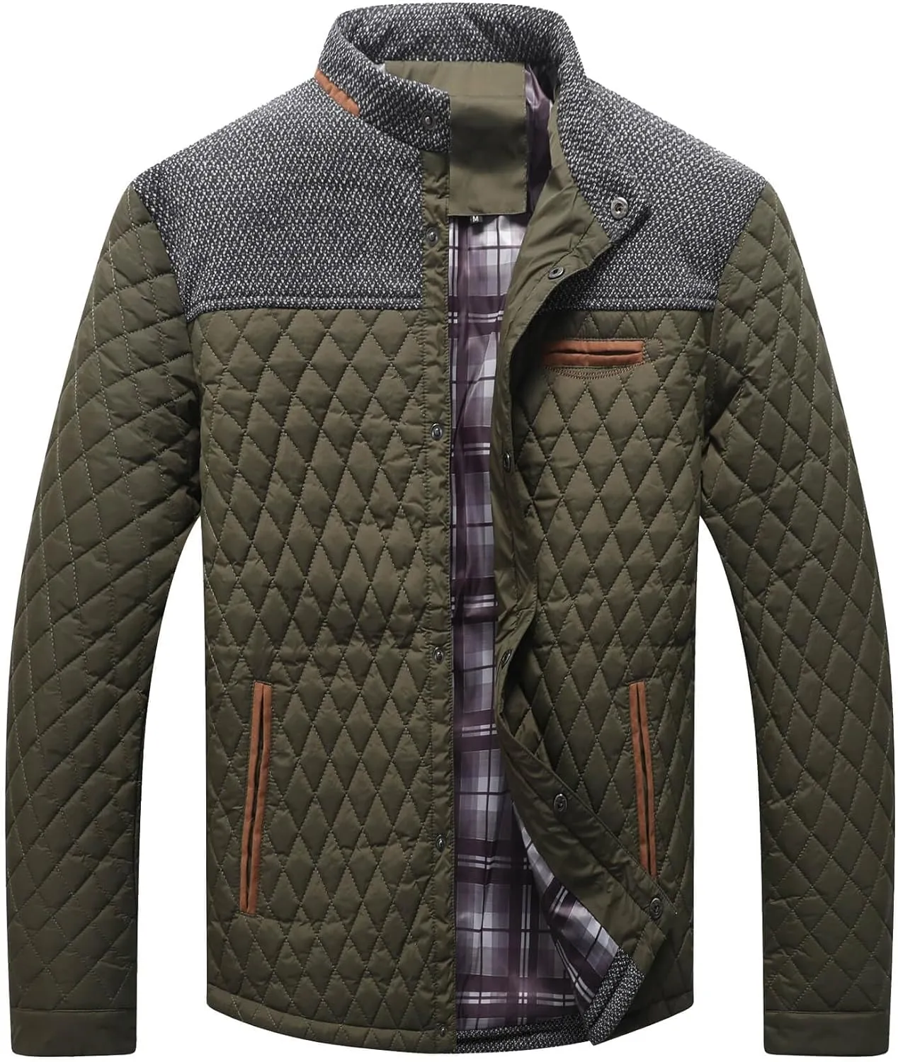 HYPESTFIT Men's Diamond Quilted Puffer Down Jacket Lightweight Business Casual Button Down Shirts