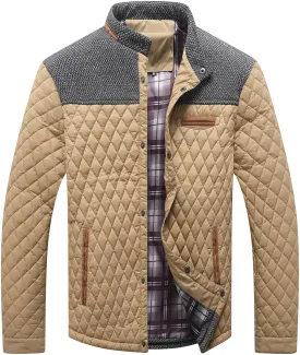 HYPESTFIT Men's Diamond Quilted Puffer Down Jacket Lightweight Business Casual Button Down Shirts