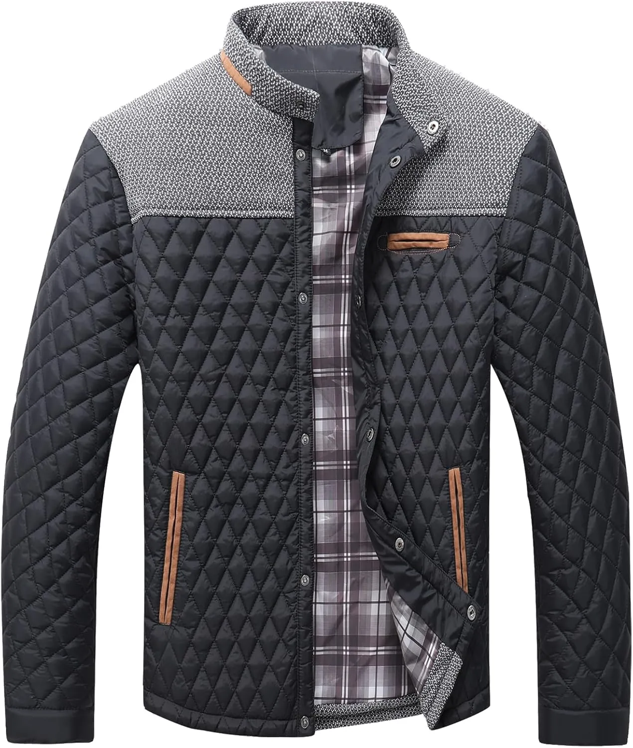 HYPESTFIT Men's Diamond Quilted Puffer Down Jacket Lightweight Business Casual Button Down Shirts
