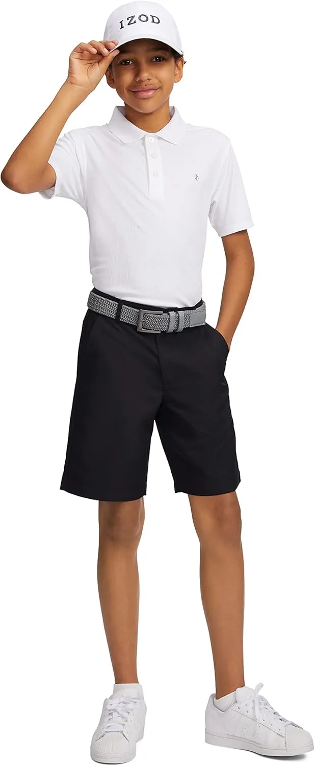 IZOD Boys' Performance Golf Grid Short Sleeve Stretch Collared Polo Shirt